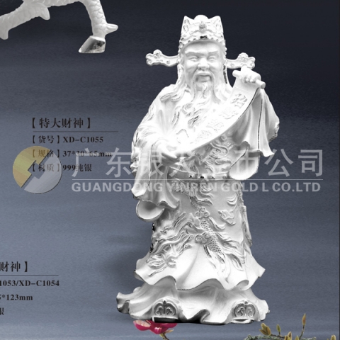招財進寶財神純銀擺件、純銀財神像擺件